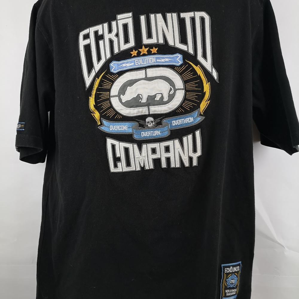 Y2K ECKO UNLTD Streetwear Men's L (M) T-Shirt Embroidered Appliqued Rhino Black